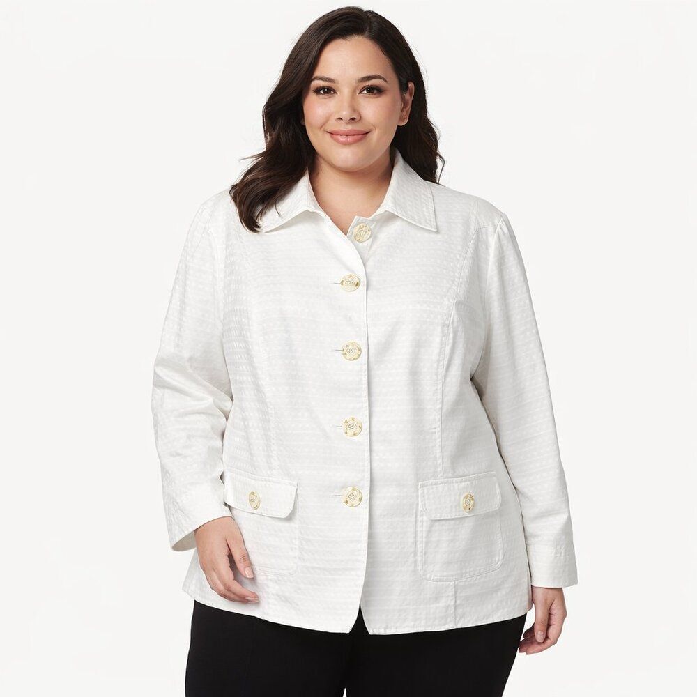 TanJay White Textured Button Front Jacket Blazer 22W